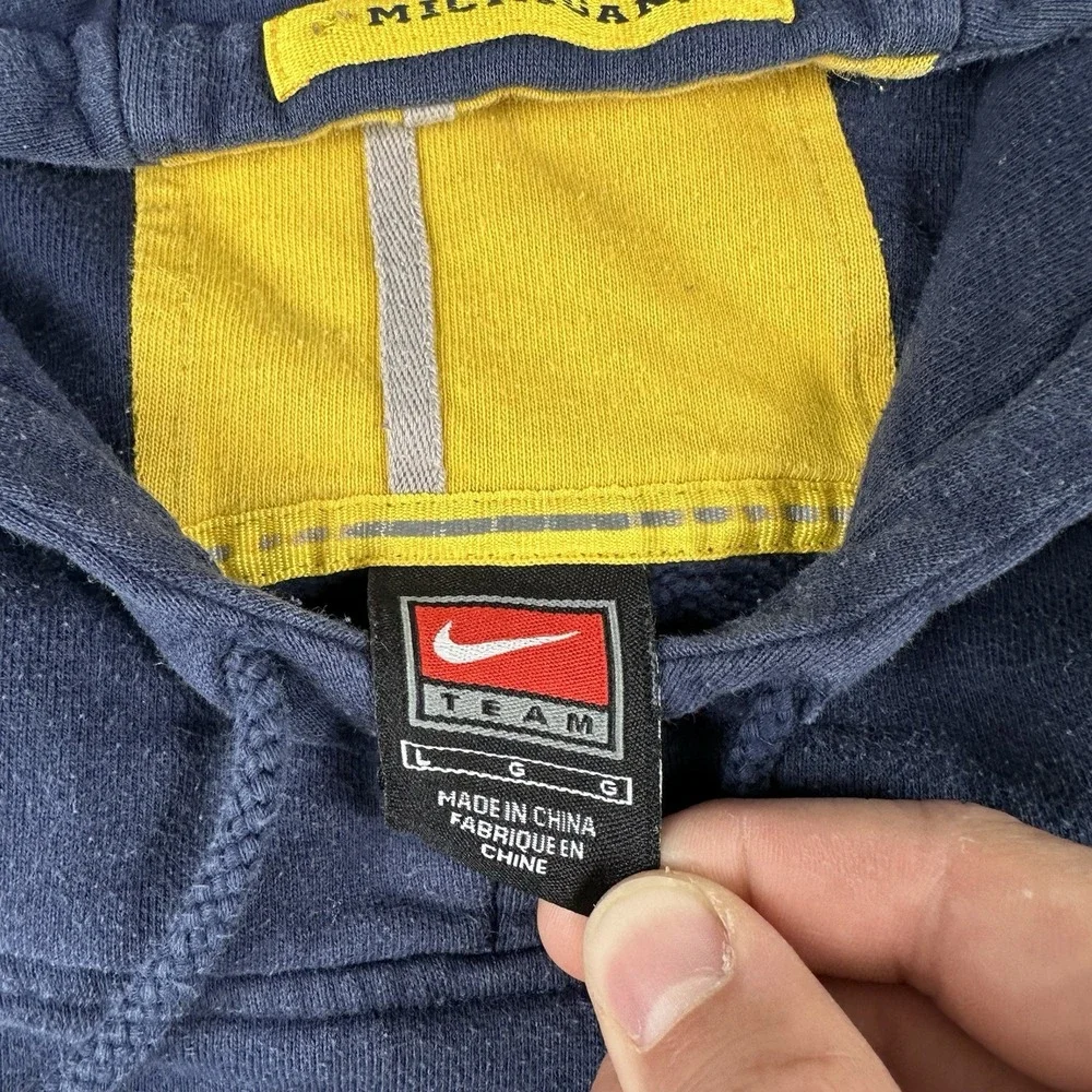 Vtg‎ Nike Michigan University Hoodie Men's Large Navy Blue Center Check Pullover